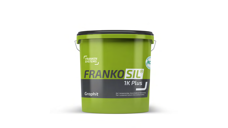 Ein grüner Eimer Abdichtung von Frankosil auf weißem Hintergrund